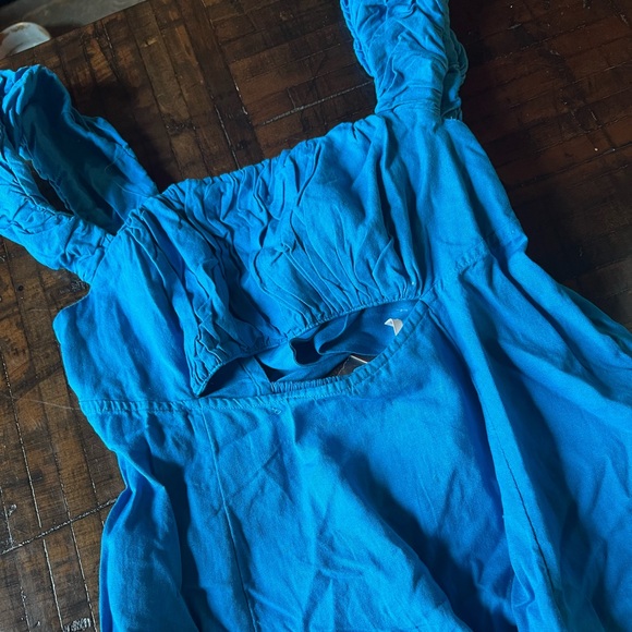 NWT FREE PEOPLE Bom Bom Island Mini dress in Fjord Blue - Picture 1 of 6